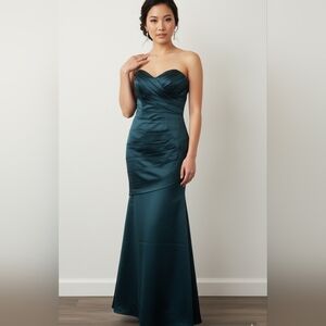 David's Bridal Bridesmaid/ CocktailGown Dress (Size 10)Teal Blue Satin Strapless